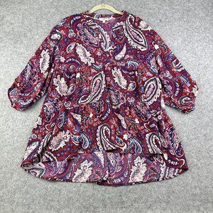 Umgee Top Blouse Womens L Floral Paisley Tiered Hi Low V-Neck Flowy Office Boho